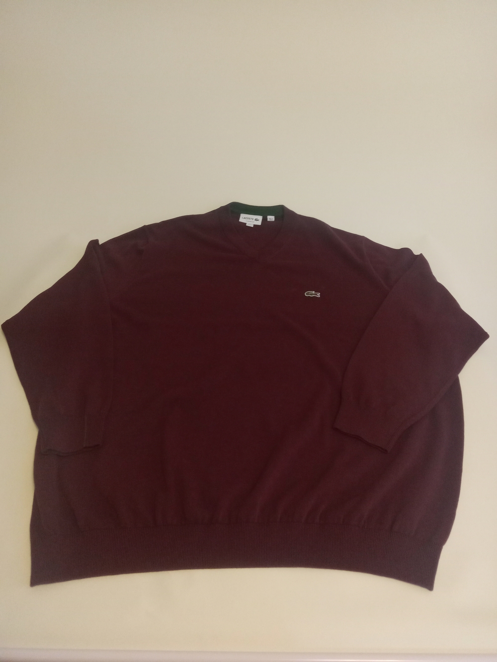 Lacoste Men's Sweater in Burgundy Cotton V-neck ..Logo Pullover Sz 4XL